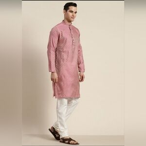 SOJANYA Pink And Beige Ethnic Motifs Jacquard Woven Design Straight Kurta